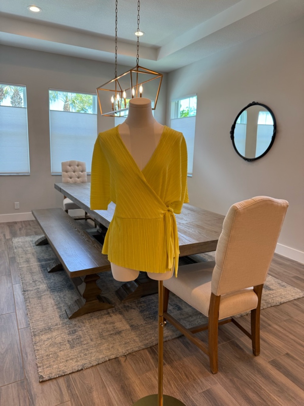 Halogen Yellow Pleated Wrap Blouse